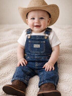 Wrangler Denim Overalls 6-9 Months Blue Carpenter Baby Western Stretch